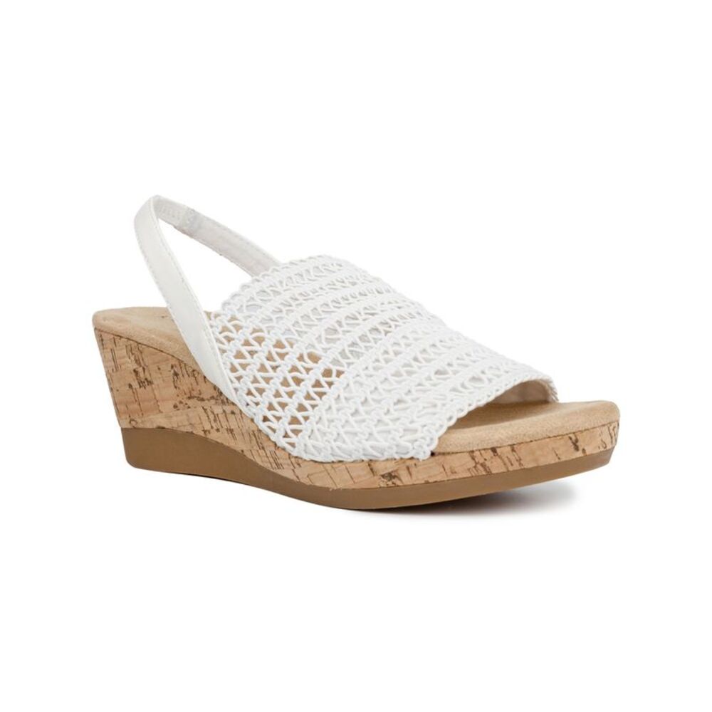 KAREN SCOTT Womens White Macramé Meriamm Wedge Slip On Slingback Sandal 8.5 M